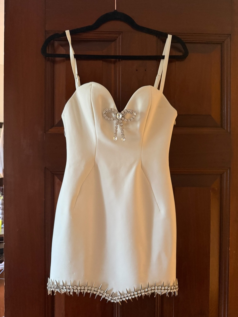 White mini dress with diamond detailing by AREA